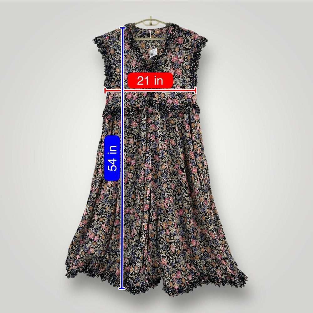 NEW Free People Maxi Dress Womens M Black Pink Floral Lace Boho OB1254357 India - Picture 10 of 10